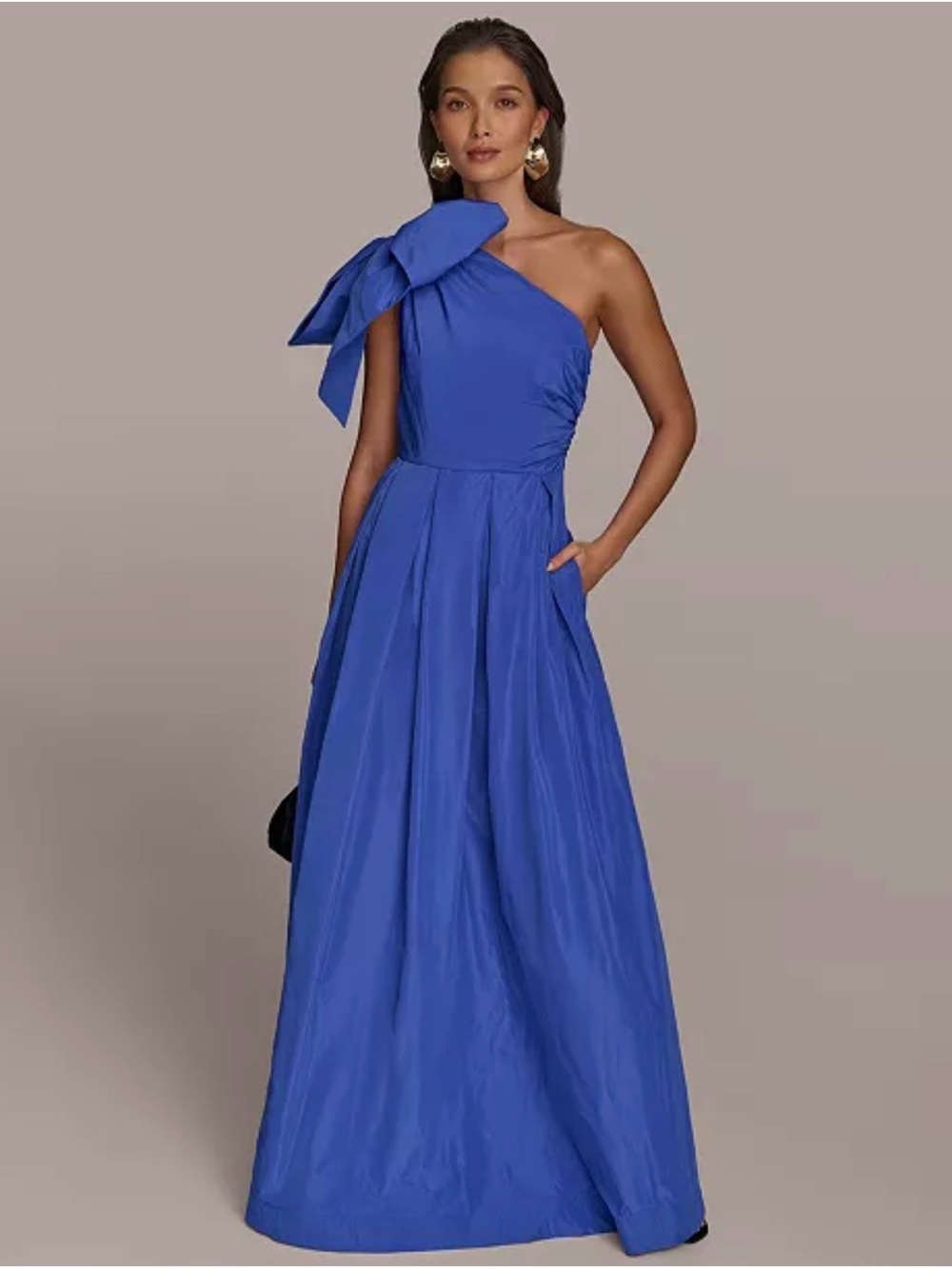 Donna Karan Newyork One-Shoulder Royal Blue Evening Gown Statement Bow size 12